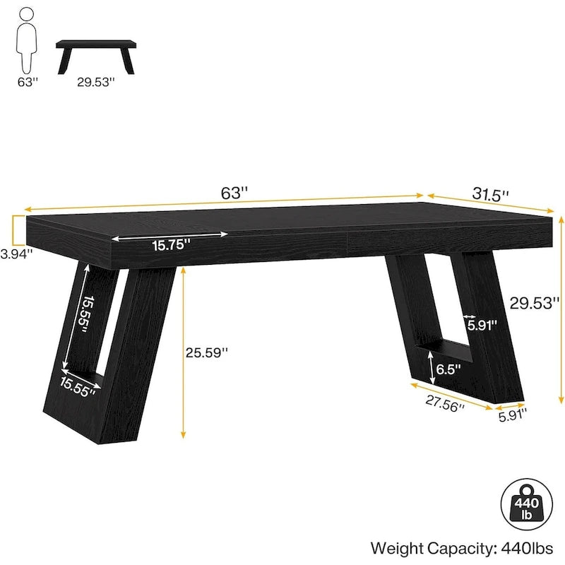 Scrivania direzionale in legno da 63 pollici, grande scrivania per computer da ufficio domestico