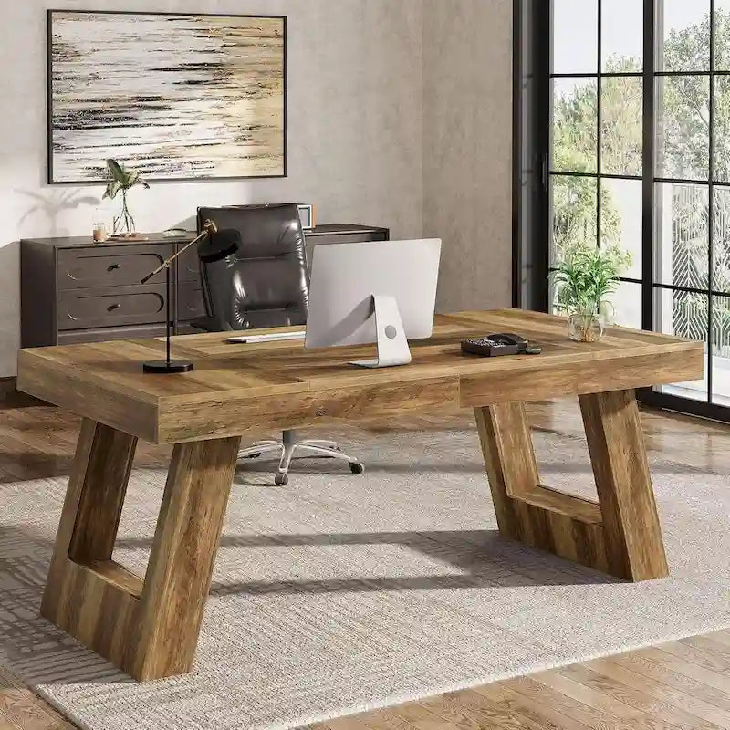 Scrivania direzionale in legno da 63 pollici, grande scrivania per computer da ufficio domestico