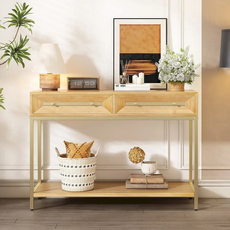 Houten consoletafel voor hal met 2 laden voor woonkamer en hal