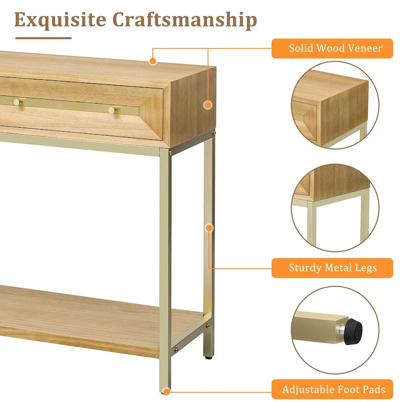 Houten consoletafel voor hal met 2 laden voor woonkamer en hal