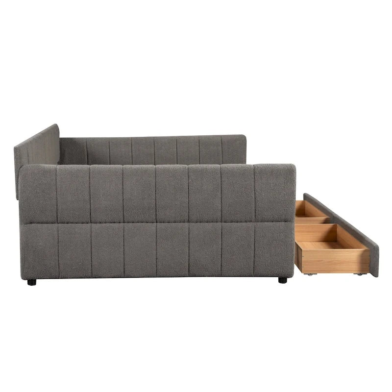 Gepolstertes Plattformbett in Queen-Size mit USB-Anschluss und 2 Stauraumschubladen