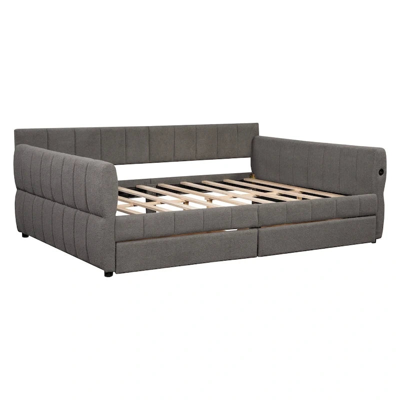 Gepolstertes Plattformbett in Queen-Size mit USB-Anschluss und 2 Stauraumschubladen