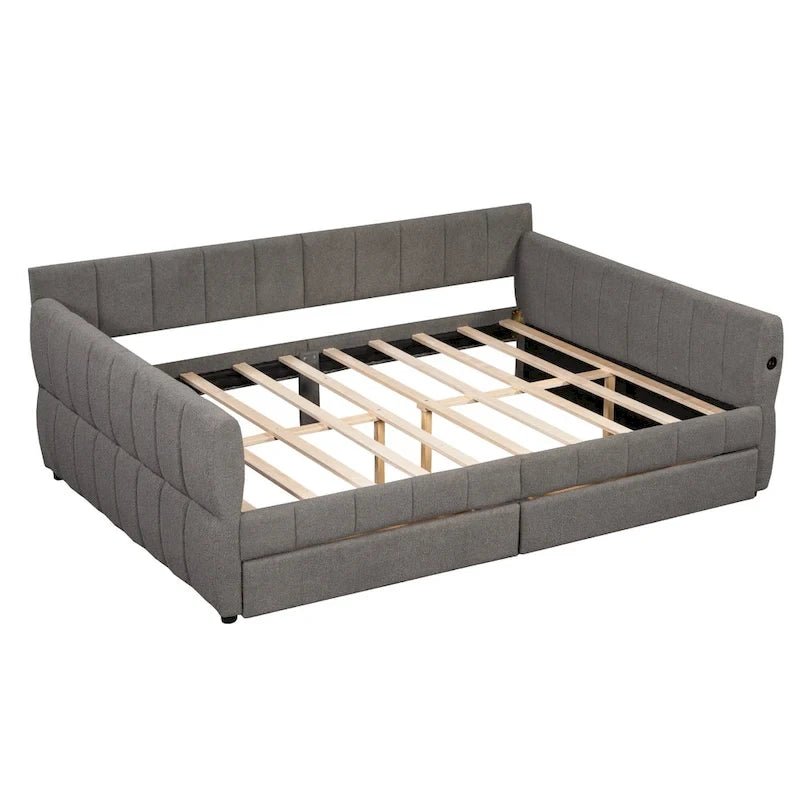 Gepolstertes Plattformbett in Queen-Size mit USB-Anschluss und 2 Stauraumschubladen