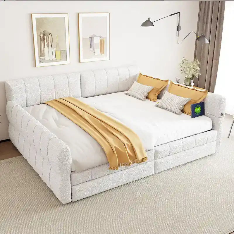 Gepolstertes Plattformbett in Queen-Size mit USB-Anschluss und 2 Stauraumschubladen
