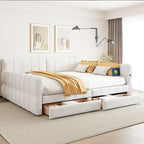 Gepolstertes Plattformbett in Queen-Size mit USB-Anschluss und 2 Stauraumschubladen
