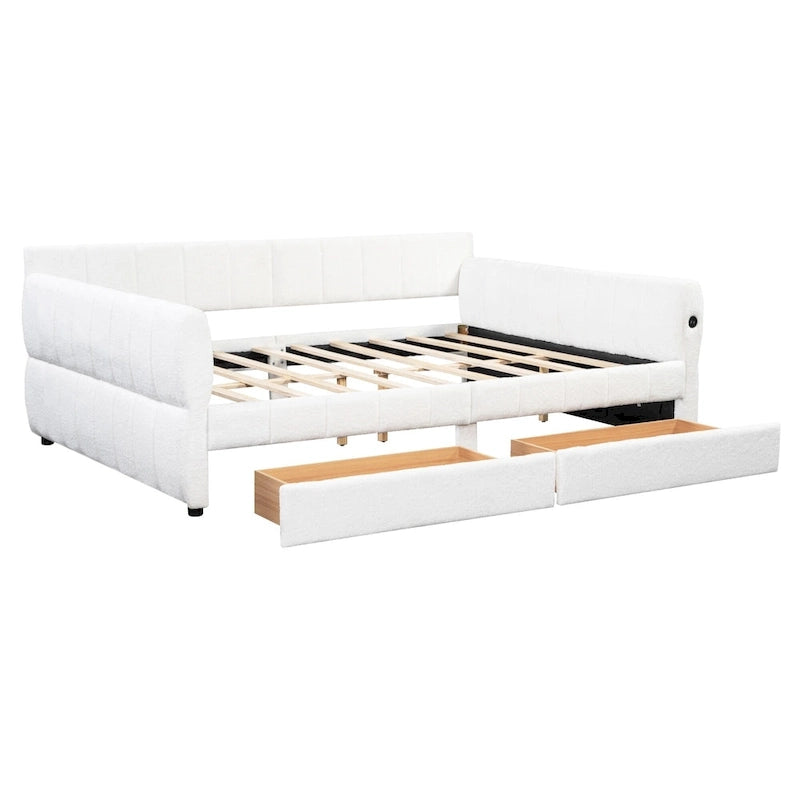 Gepolstertes Plattformbett in Queen-Size mit USB-Anschluss und 2 Stauraumschubladen