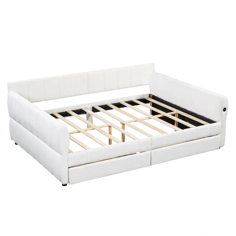 Gepolstertes Plattformbett in Queen-Size mit USB-Anschluss und 2 Stauraumschubladen