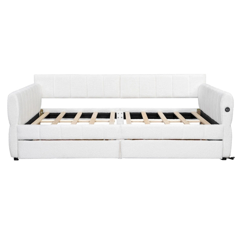 Gepolstertes Plattformbett in Queen-Size mit USB-Anschluss und 2 Stauraumschubladen