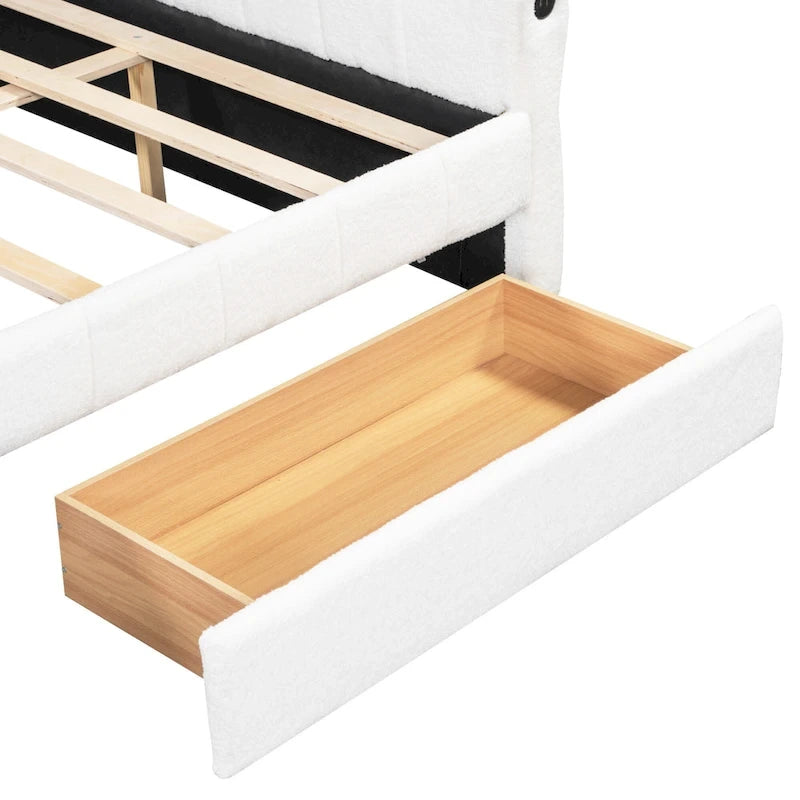 Gepolstertes Plattformbett in Queen-Size mit USB-Anschluss und 2 Stauraumschubladen