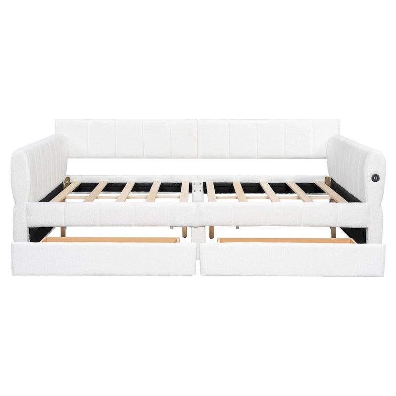 Gepolstertes Plattformbett in Queen-Size mit USB-Anschluss und 2 Stauraumschubladen