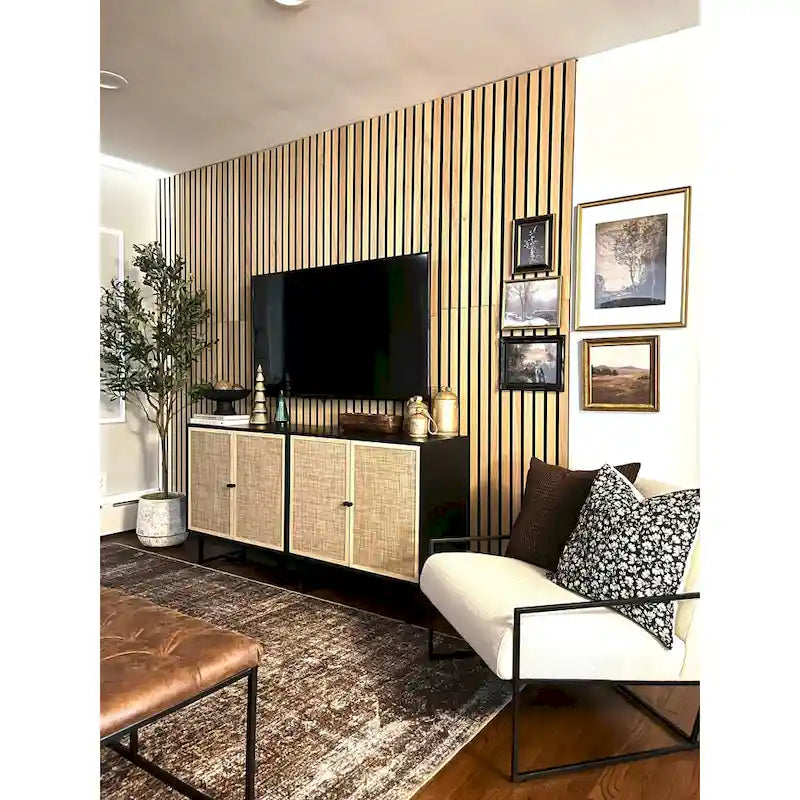 Nathan James Kova Natural Cane Rattan Doors Accent Cabinet with Metal Base and Adjustable Shelf