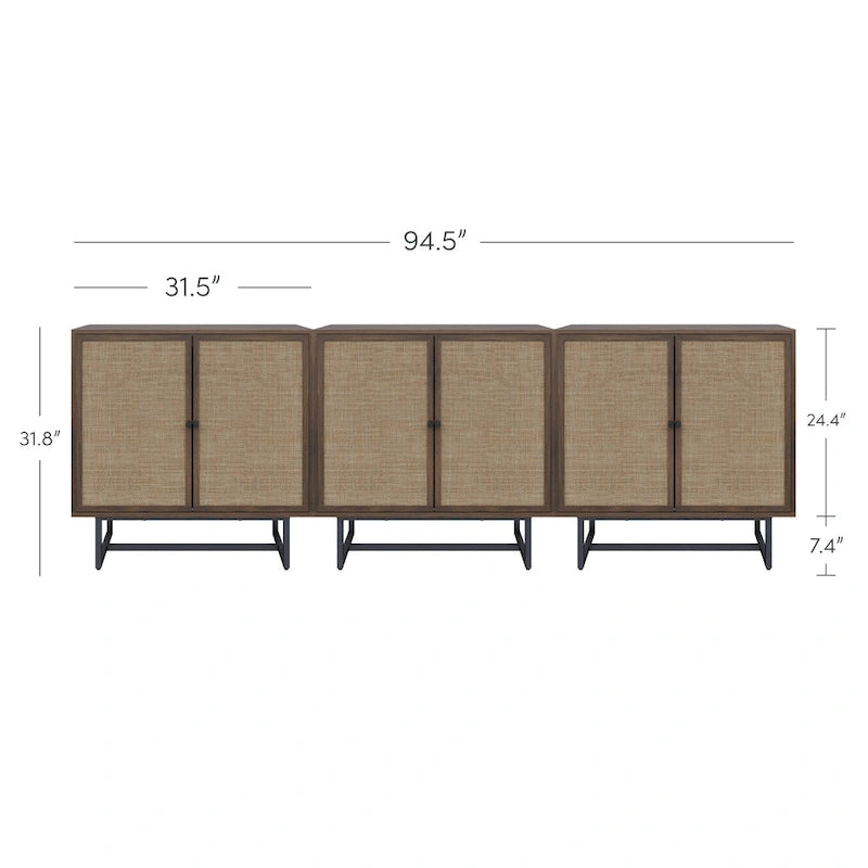 Akzentschrank mit Türen aus natürlichem Rattan-Geflecht, Metalluntergestell und verstellbarem Einlegeboden