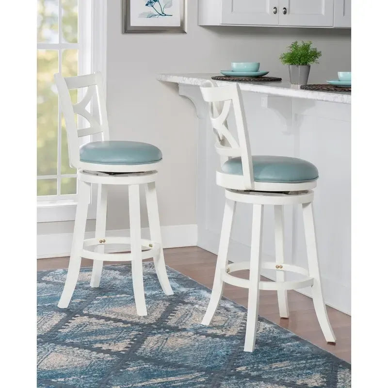 Swivel Stool with Faux Leather Seat and Solid Wood Frame