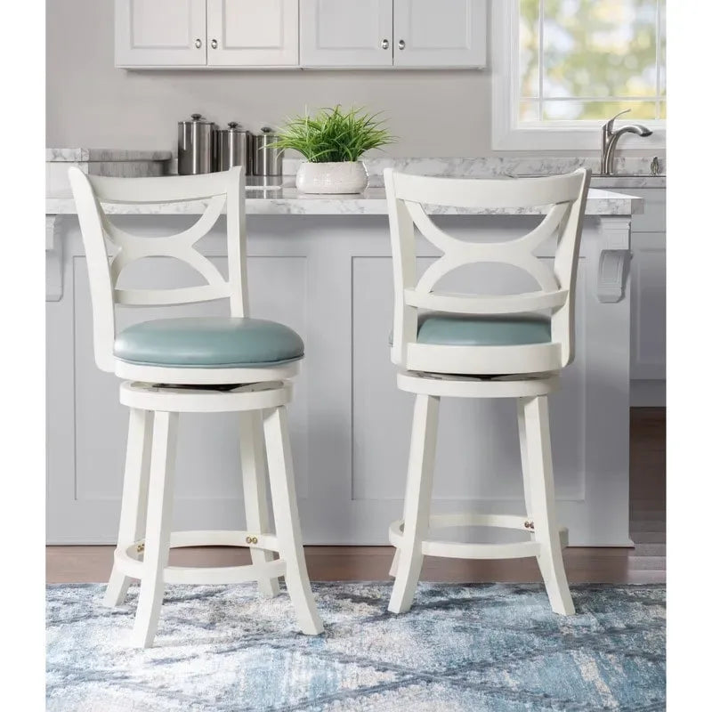 Swivel Stool with Faux Leather Seat and Solid Wood Frame