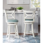 Swivel Stool with Faux Leather Seat and Solid Wood Frame
