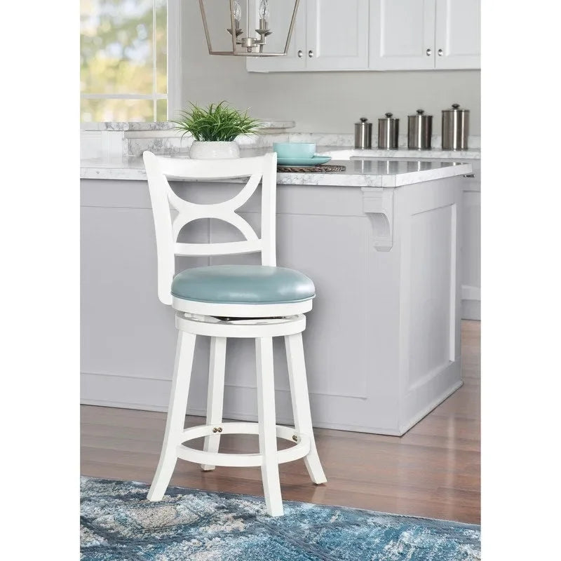 Swivel Stool with Faux Leather Seat and Solid Wood Frame