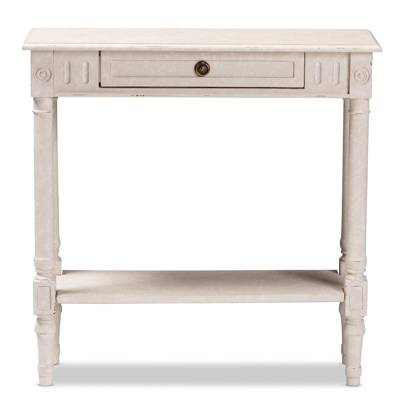 Farmhouse Whitewashed 1-Drawer Console Table