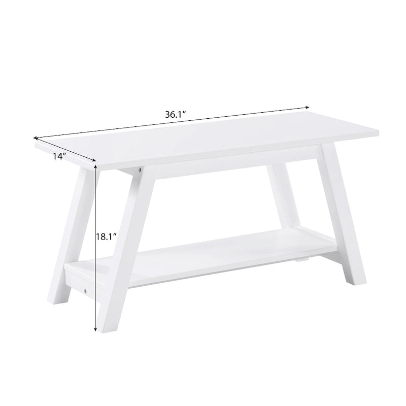 Solid Wood Bench with Shelf, White