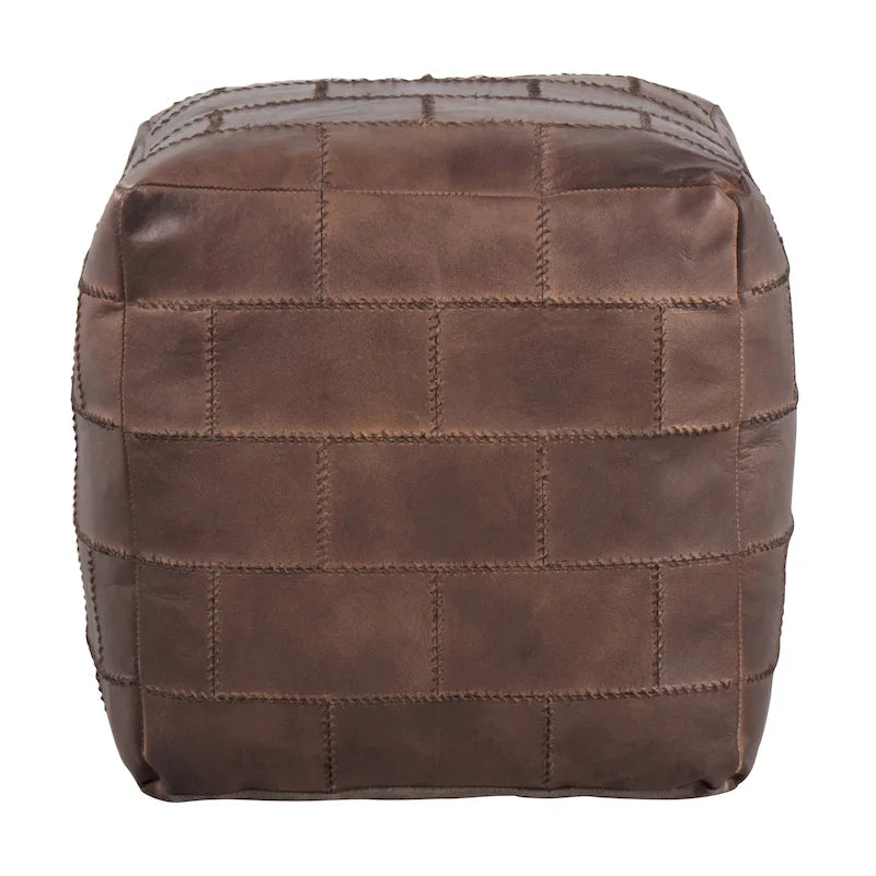 Patchwork Leather Industrial Pouf Ottoman