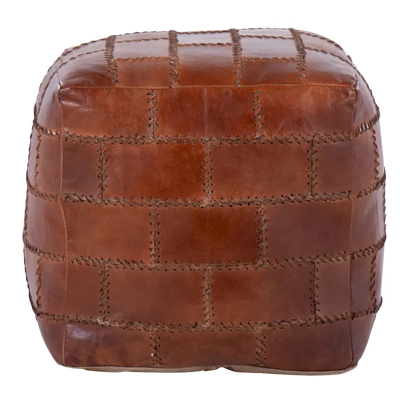 Patchwork Leather Industrial Pouf Ottoman