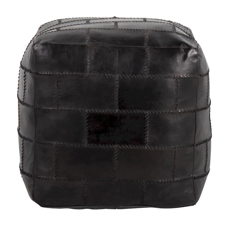 Patchwork Leather Industrial Pouf Ottoman