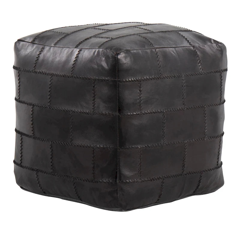 Patchwork Leather Industrial Pouf Ottoman
