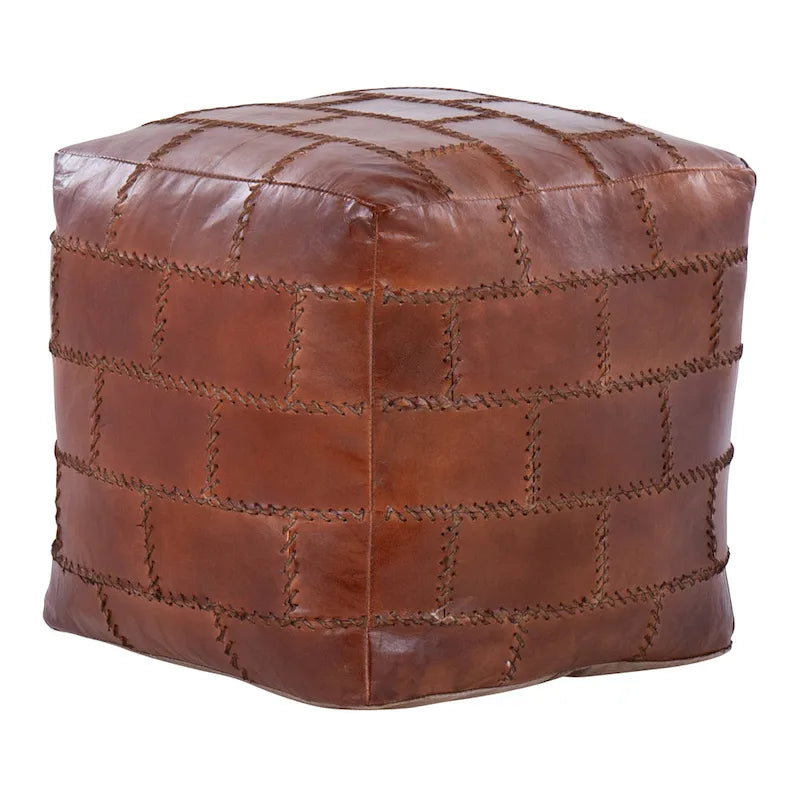 Patchwork Leather Industrial Pouf Ottoman