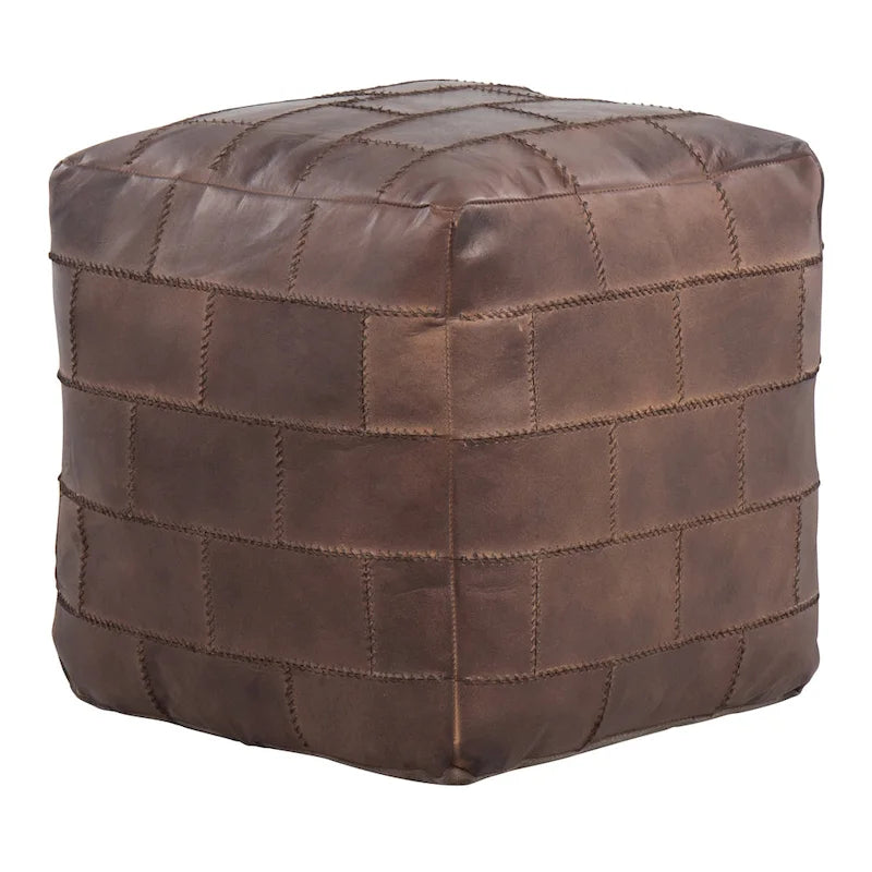 Patchwork Leather Industrial Pouf Ottoman