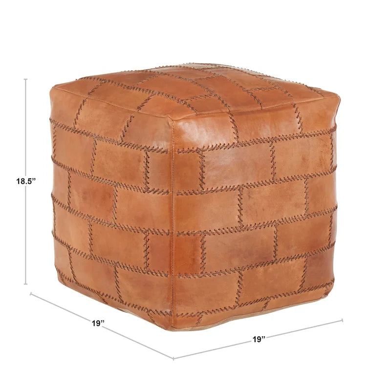 Patchwork Leather Industrial Pouf Ottoman