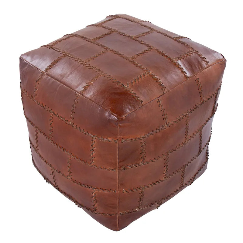Industriële patchwork-poef van leer