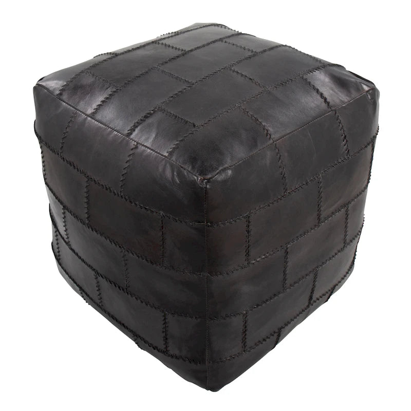 Industriële patchwork-poef van leer