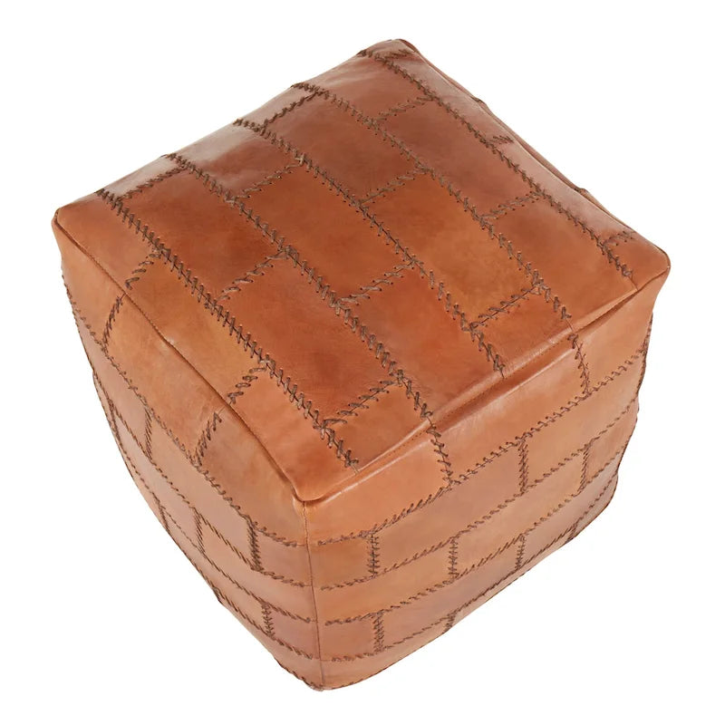 Industriële patchwork-poef van leer