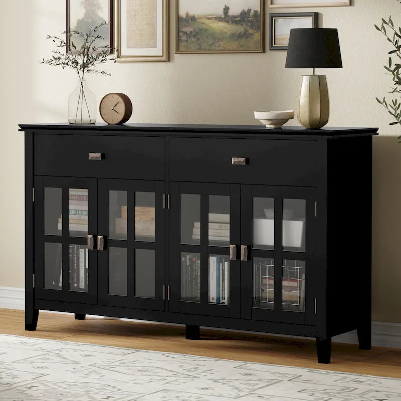 60 Wide Solid Wood Transitional Large 4 Door Sideboard Buffet