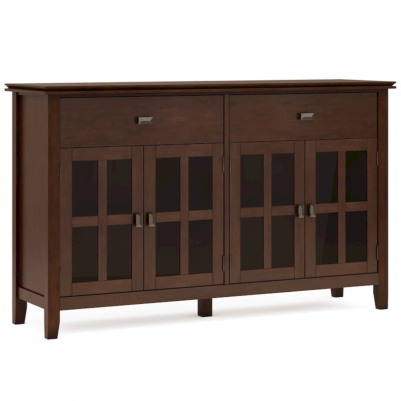 Buffet transitionnel en bois massif de 60 pouces de large avec 4 portes