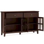Buffet transitionnel en bois massif de 60 pouces de large avec 4 portes