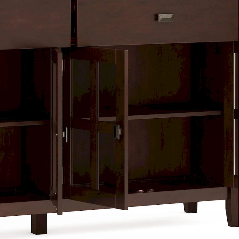 Buffet transitionnel en bois massif de 60 pouces de large avec 4 portes