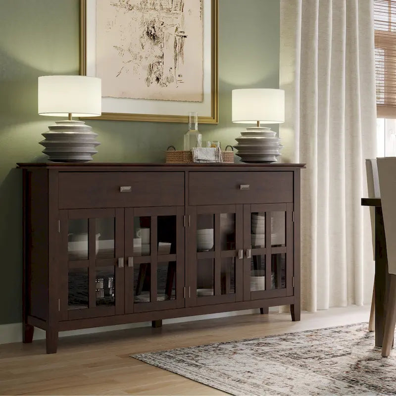 Buffet transitionnel en bois massif de 60 pouces de large avec 4 portes