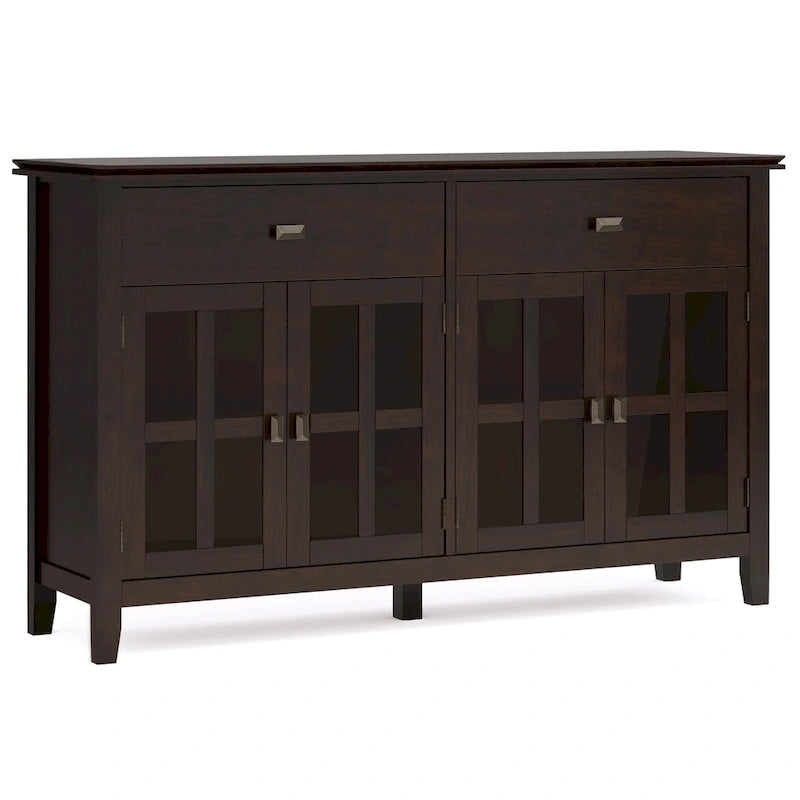 Buffet transitionnel en bois massif de 60 pouces de large avec 4 portes