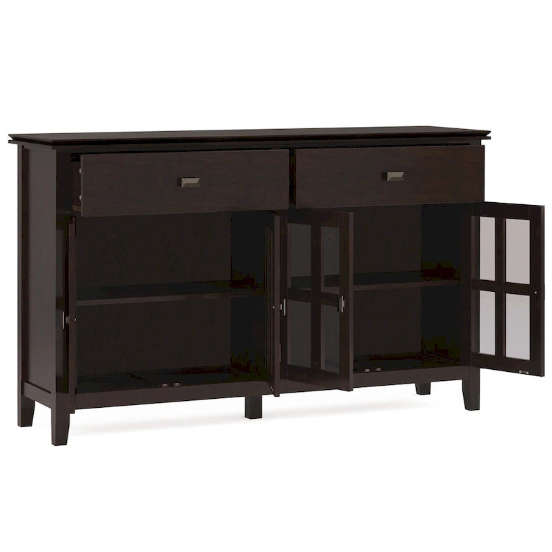 Buffet transitionnel en bois massif de 60 pouces de large avec 4 portes