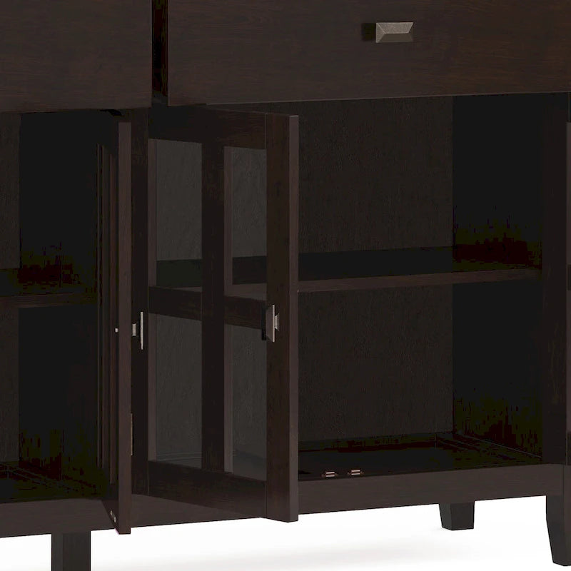 Buffet transitionnel en bois massif de 60 pouces de large avec 4 portes