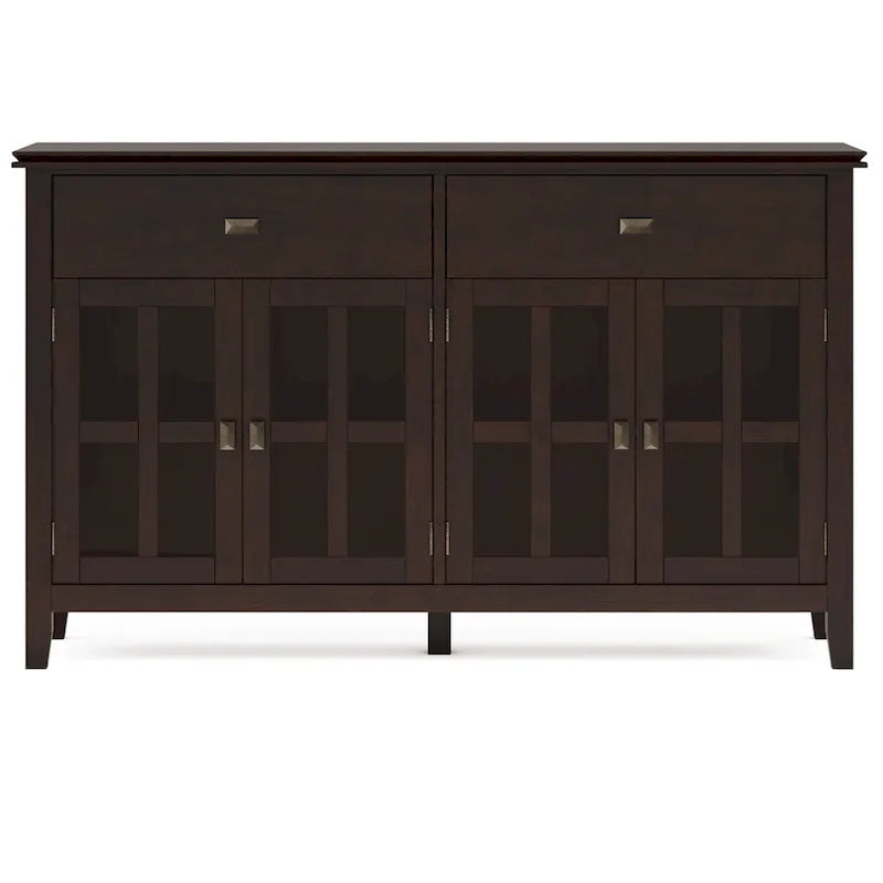 Buffet transitionnel en bois massif de 60 pouces de large avec 4 portes