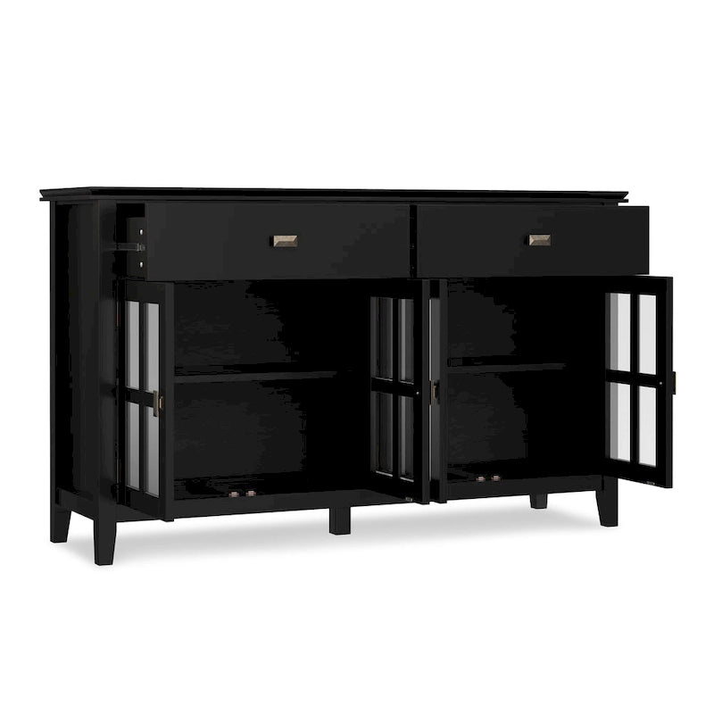 Buffet transitionnel en bois massif de 60 pouces de large avec 4 portes