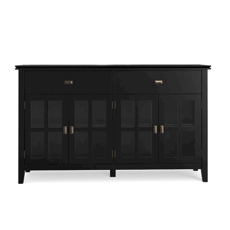 Buffet transitionnel en bois massif de 60 pouces de large avec 4 portes