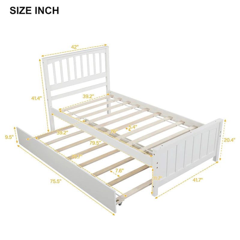 Twin Size Wooden Platform Bed with Trundle