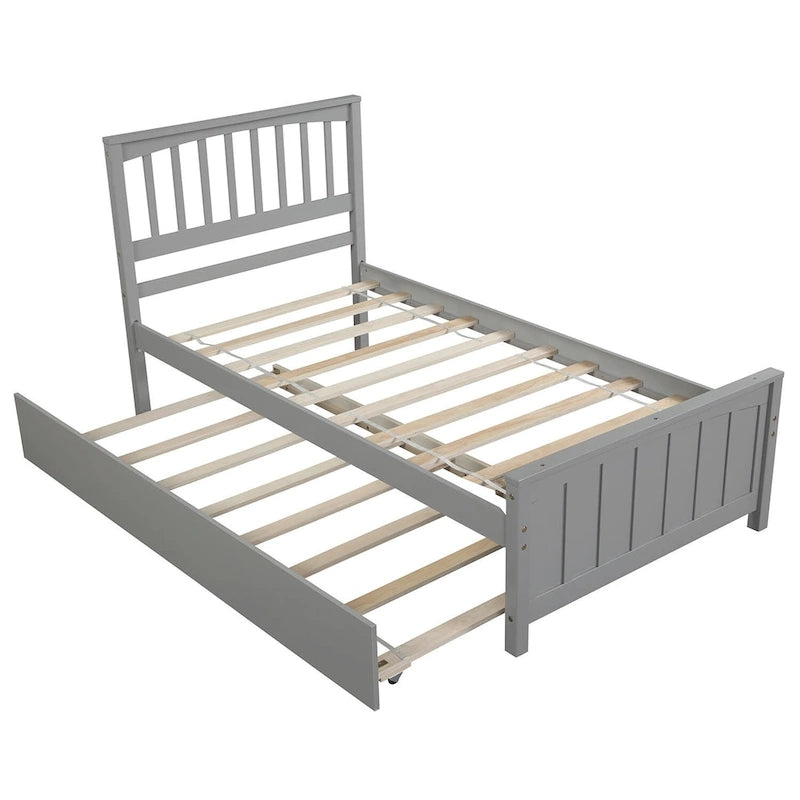 Twin Size Wooden Platform Bed with Trundle
