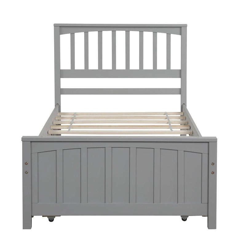Twin Size Wooden Platform Bed with Trundle