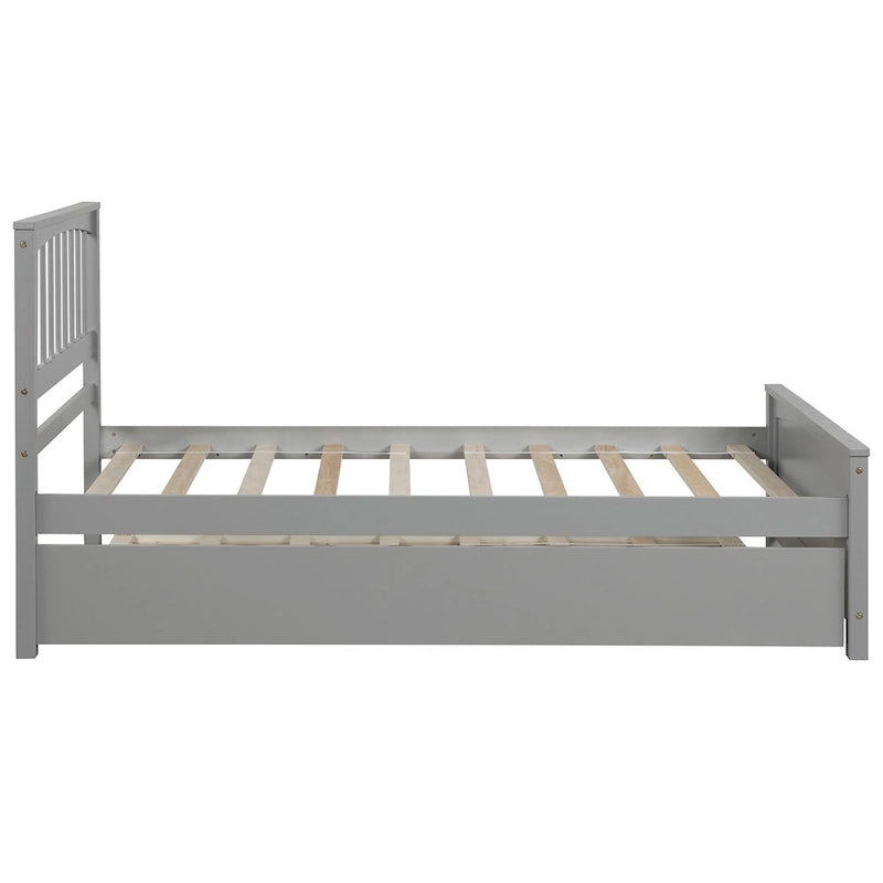 Twin Size Wooden Platform Bed with Trundle
