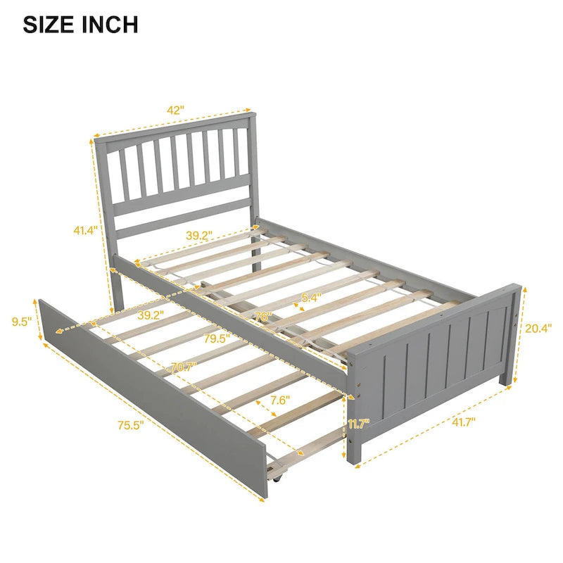 Twin Size Wooden Platform Bed with Trundle