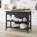 Kitchen Island Cart on Wheels with Worktop and Open Shelves