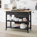 Kitchen Island Cart on Wheels with Worktop and Open Shelves